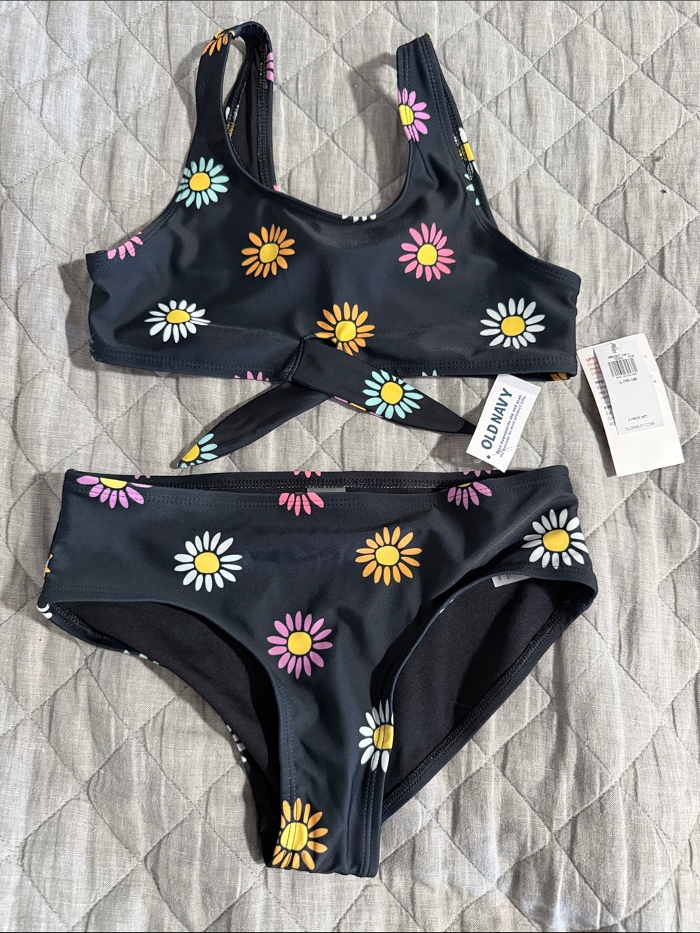 Old Navy Black Daisy Print Girls' Swim Bikini - Yellow Pink White Light Blue